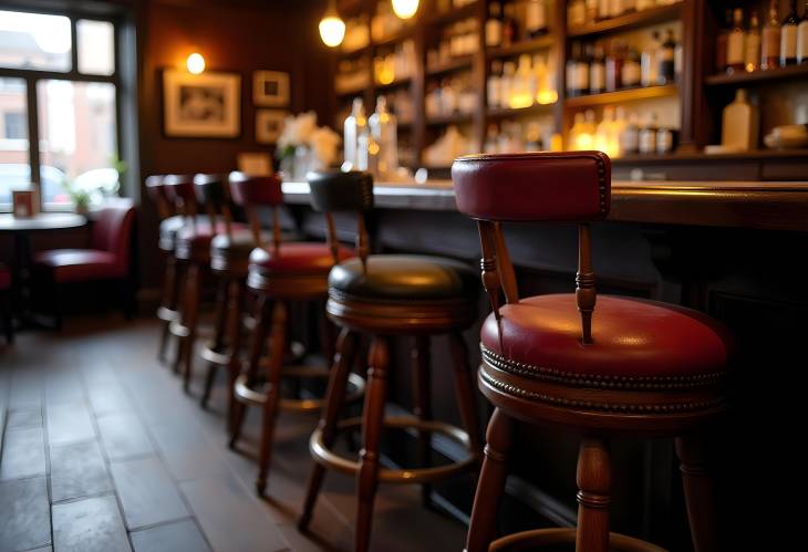 Historical Charm Antique Bar Stools in a Cozy Pub